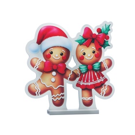 Festive Productions Infinity Dancing Gingerbread 40cm, multicoloured LED-lit gingerbread couple figures in Santa hat and bow, on MDF stand