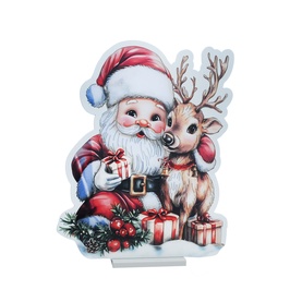 Festive Productions Infinity Santa and Reindeer 40cm multicolour LED tabletop decoration with Santa and reindeer character design on MDF base.