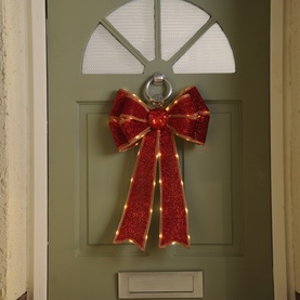 Festive Productions Lit Bow 60cm in red, LED-illuminated oversized bow on front door, warm white integrated lighting effect