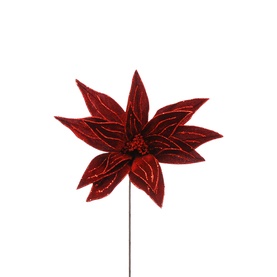 Velvet Glitter Poinsettia Stem 65cm
