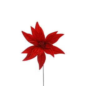 Velvet Glitter Poinsettia Stem 65cm