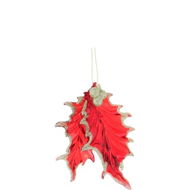 Glitter Holly Leaves Tree Decoration 11cm