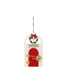 Elves Only Wooden Door Tree Decoration 14cm