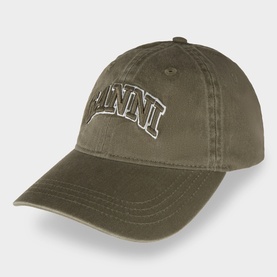Ganni Logo Washed Baseball Cap in Kalamata, six-panel cotton cap with embroidered logo, washed finish and adjustable back strap.