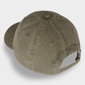 Ganni Logo Washed Baseball Cap in Kalamata, rear view showing adjustable back fastening, eyelets and six-panel washed cotton design.