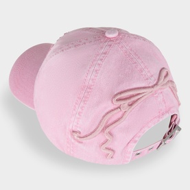 Ganni Logo Washed Baseball Cap in Pink Nectar cotton, rear view showing logo detail, adjustable back strap and eyelets
