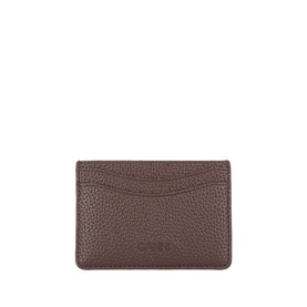 Ganni Chicory Coffee cardholder in pebbled faux leather with multiple card slots and embossed logo detail.