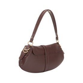 Ganni B-Kat Logo Shoulder Bag in Chicory Coffee smooth leather, gold-tone butterfly hardware and D-ring, single shoulder strap with braided trim