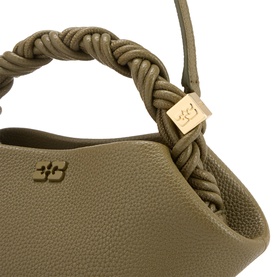 Ganni Bou Mini Crossbody Bag in Military Olive with braided top handle, gold-tone hardware, and textured leather finish