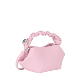 Ganni Bou Mini Crossbody Bag in Pink Nectar with braided top handle, structured silhouette, and silver-tone hardware with detachable strap