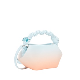 Ganni Bou Mini Crossbody Bag in Country Air, blue-to-peach gradient, braided top handle, silver-tone hardware, detachable crossbody strap