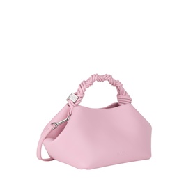Ganni Pink Nectar crossbody bag with ruched top handle, silver hardware, and detachable shoulder strap