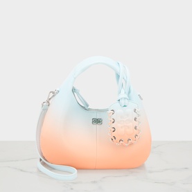 Ganni Hobo Mini Crossbody Bag in Country Air, blue-to-peach ombre with silver-tone butterfly hardware, top handle and detachable crossbody strap