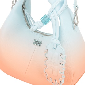 Ganni Hobo Mini Crossbody Bag in Country Air gradient, silver-tone hardware, Butterfly logo tag with mirror, textured finish, close-up detail shot