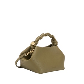 Ganni Bou Small Crossbody Bag in Military Olive with ruched top handle, gold-tone hardware, and detachable crossbody strap