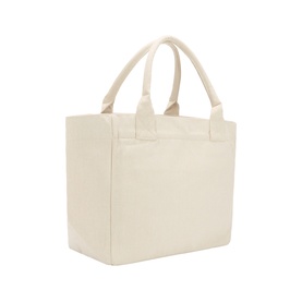 Ganni Strawberry Logo Medium Tote Bag in Sunlight, structured cream canvas with short carry handles and boxed base.