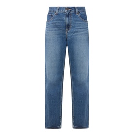 Levi's women's jeans in Let's Fly mid-blue denim, straight leg, high waist, five-pocket styling, 100% cotton