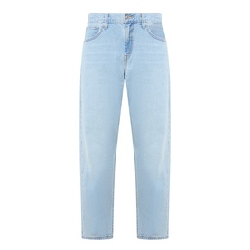 Levis Loose Tapered Jeans in Message Sent light wash blue, mid-rise, tapered leg, five-pocket styling, tobacco stitching, 100% cotton