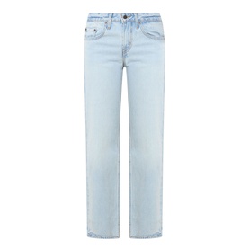 Levi's straight-leg jeans in light blue denim, five-pocket style with silver-tone button, 100% cotton