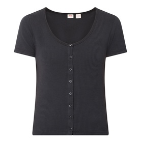 Levis anthracite night ribbed cotton T-shirt with scoop neck, short sleeves and button-through front placket