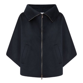 Max Mara Main ultramarine cashmere coat with zip front, wide sleeves, collar, and side pockets