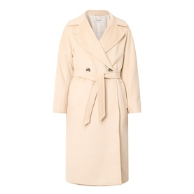 Max Mara Weekend sand virgin wool double-breasted belted coat with notch lapels and longline silhouette