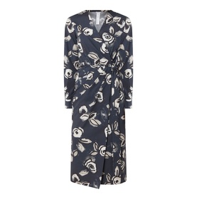 Max Mara Main ultramarine floral-print cotton wrap dress with long sleeves and tie waist
