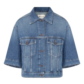 Max Mara Weekend Liuti Denim Jacket in Navy Vintage, cropped silhouette with short wide sleeves, point collar, chest flap pockets and front button