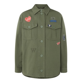 Max Mara Weekend khaki cotton jacket with embroidered patches, chest pockets, and button-front fastening