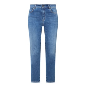 Max Mara Weekend Lana Cropped Straight Leg Jeans in Navy Medium, five-pocket style with whiskering, faded details and button fly fastening