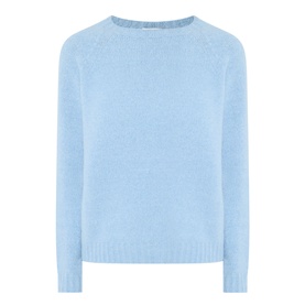 Max Mara Weekend Ghiacci Knitted Sweater in light blue, crew neck, long raglan sleeves, ribbed trims, straight hemline