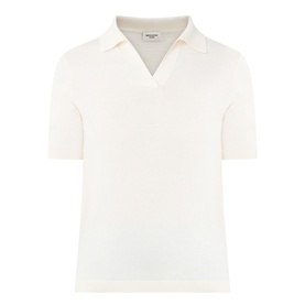 Max Mara Weekend Roncolo Knit Polo Shirt in ecru, featuring open spread collar, short sleeves and ribbed trims in silk-cotton knit
