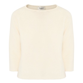 Max Mara Weekend Addotto Knit Sweater in ecru, round neckline, three-quarter sleeves, straight hem, 100% cotton knit