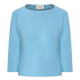 Max Mara Weekend Addotto Knit Sweater in light blue, round neckline, three-quarter sleeves, straight hemline, 100% cotton