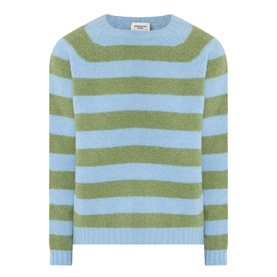 Max Mara Weekend Ghiacci Stripe Sweater in blue and green wide stripes, crew neck, ribbed trims, long raglan sleeves