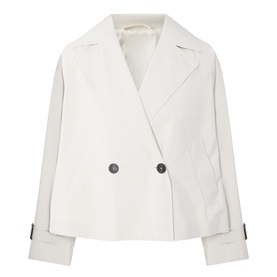 Max Mara Weekend Boero Water-Repellent Jacket in Ivory Bicolour; double-breasted, dark buttons, notched lapels, tab-adjustable cuffs