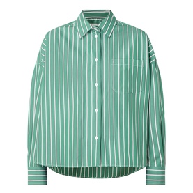 Max Mara Weekend Onore Stripe Shirt in green big stripe, pointed collar, dropped shoulders, chest pocket, long sleeves, dipped hemline