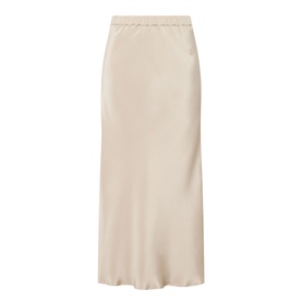 Max Mara Main stone silk midi skirt with elasticated waist and fluid satin finish, shown flat
