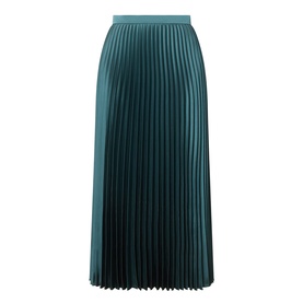 Max Mara Weekend Nicchia Pleated Skirt in dark green, midi length with wide waistband and all-over knife pleats