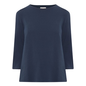 Max Mara Weekend Multia Stretch Top in navy, round neckline, three-quarter sleeves, straight hemline, stretch cotton fabric