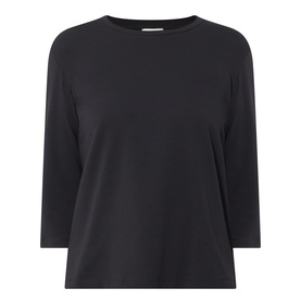 Max Mara Weekend Multia Solid T-Shirt in black with boat neckline, three-quarter sleeves, and straight hem in stretch jersey fabric.