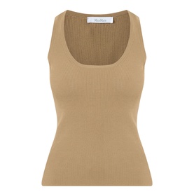 Max Mara Main kaki ribbed viscose sleeveless top with scoop neckline and fitted silhouette