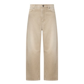 Max Mara Weekend Arcadia Barrel-Leg Jeans in Beige Light, high-rise barrel silhouette, five-pocket styling, tonal stitching, clean hems