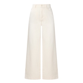 Max Mara Weekend ecru wide-leg cotton trousers with high waist, belt loops, and cropped length