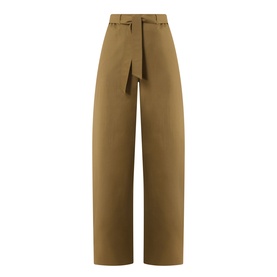 Max Mara Main Editto Wide-Leg Trousers in khaki, high-rise with wrap belt detail, wide-leg silhouette, clean hems, flat lay