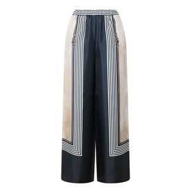 Max Mara Main Carabo Printed Wide Leg Trousers in Ultramarine, silk-twill fabric, wide-cut legs with stripe print and elasticated waistband