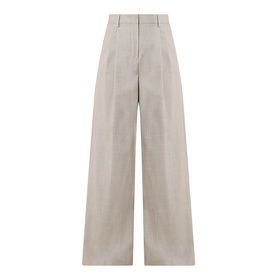 Max Mara Weekend hazelnut wide-leg trousers in virgin wool, featuring front pleats and a high waist