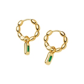 Missoma Gold Olive hoop earrings with oval chain-link design and green baguette crystal drop pendants