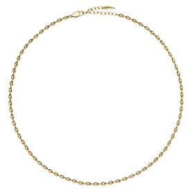 Missoma gold oval link chain necklace with lobster clasp and extender chain, no model