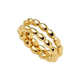 Missoma gold beaded stacking ring set, two-band design with oval spherical links in polished gold-tone metal